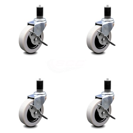 Service Caster 3 Inch Thermoplastic Wheel 1-5/8 Inch Expanding Stem Caster with Brakes, 4PK SCC-EX05S310-TPRS-SLB-158-4